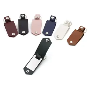 DIY leather photo keychain blank detail, sublimation photo holder keyring accessory display.
