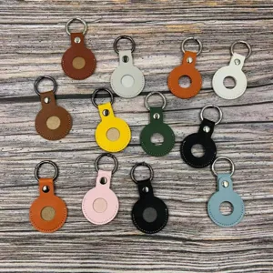 Leather protective case for AirTags, colorful round key ring and anti-loss holder