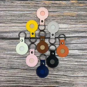Leather protective case and keychain loop for Airtags tracker anti-lost device holder