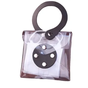 Clear PVC Face Mask Storage Bag with Black Leather Handle Portable Dustproof Organizer