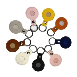 Leather Protective Case For Smart Tracker Round Keychain Portable Anti-Lost Locator Cover Ring Fashion Accessory