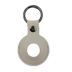 White leather protective case keychain for tracker, durable portable anti-lost key ring holder.