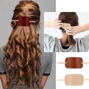 Vintage Leder Ovale Haarspange Mit Holz Haarnadel Stab Wald Stil Retro Pferdeschwanz Haarschmuck Für Damen Mädchen