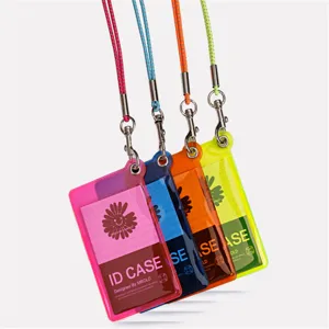 Colorful PVC ID card holder with lanyard transparent badge holder for exhibition office use.