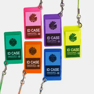 Colorful transparent PVC ID card holder with neck lanyard and cute daisy insert card for office.