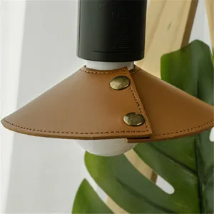 Outdoor detachable leather lampshade retro camping light cover snap button brown lighting accessory