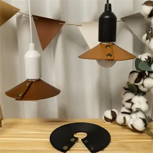 Detail view of outdoor camping leather lampshade cover, retro pendant light protector accessories.
