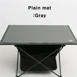 Gray plain leather camping mat detail shot, waterproof and anti-slip outdoor table pad.