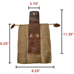 Canvas foerageer taille tas bushcraft gereedschapstas met lederen flap en afmetingen.