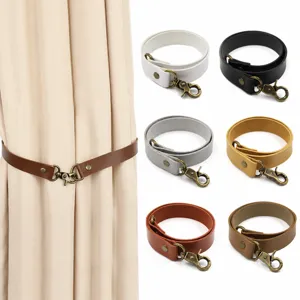 Modern Minimalist Leather Curtain Tiebacks Vintage Metal Buckle Drapery Holdbacks Decorative Curtain Holder Home Window Decor