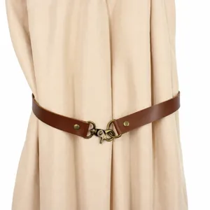 Minimalist luxury leather curtain tieback with bronze metal clasp for home decors.