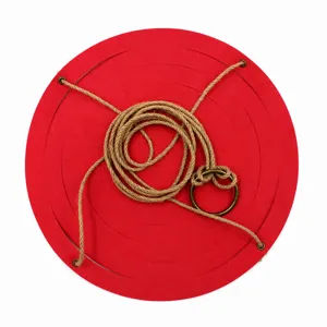 Minimalist leather hanging plant tray red round hanging pot holder with jute rope.