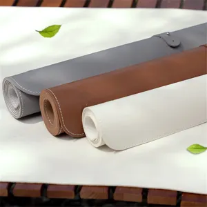 Roll-up waterproof leather camping table mat portable outdoor picnic BBQ dining mat grey brown