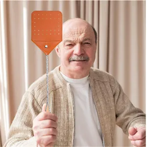 Handmade leather fly swatter with wire handle, retro household mosquito repellent tool for camping.