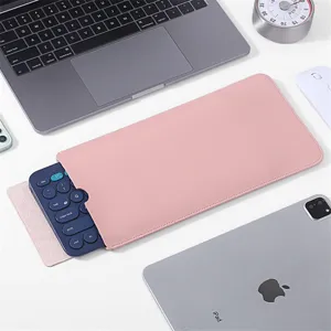 Funda de teclado de cuero PU rosa bolsa de almacenamiento protectora antipolvo para escritorios.