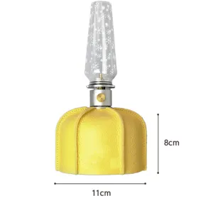 Leather gas tank cover with glass lampshade for outdoor camping flat gas canister 8x11cm