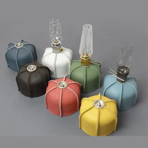 Outdoor flat gas canister leather protective cover camping fuel bottle storage case