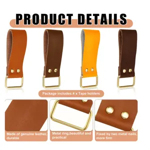 Genuine leather tape measure holder with metal ring and dual metal rivets, 4pcs set.