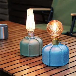 Outdoor flat gas canister leather cover, camping fuel tank protective sleeve for outdoor cooking.