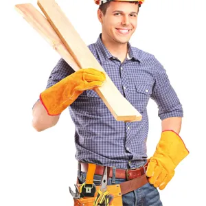 Professional electrician tool belt with leather holster and heavy duty work gloves for daily use.
