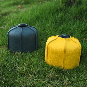 Funda protectora de cuero para cartucho de gas de camping al aire libre manguito aislante