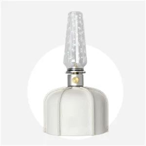 Outdoor camping flat gas canister white leather protective cover with snowflake glass lamp shade.