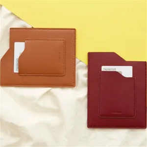 Portable PU leather passport holder case, thin travel document organizer with card slots brown red.