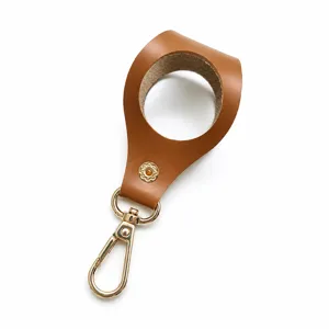 Brown Leather Golf Ball Holder Keychain Single Storage Pouch with Metal Snap Clasp