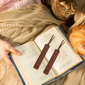 Brown PU leather bookmarks with strap, elegant stationery accessory for reading lovers.