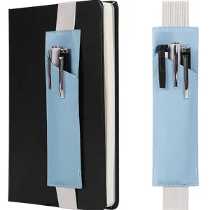 Elastic leather pen pouch holder for notebook journal planner diary, portable pen case organizer.