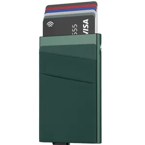 Porte-cartes automatique en aluminium, étui de carte de crédit mince de couleur vert foncé.