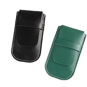Portable single leather watch pouch travel flip cover watch storage case black green