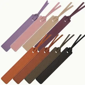 PU leather bookmarks with tassel long strip stitched design colorful reading accessories