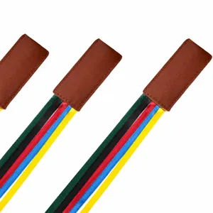 Colorful ribbon bookmarks with leather tips, perfect for student textbooks and reading markers.