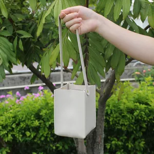Beige leather milk tea cup sleeve square water bottle holder portable drink carrier bag