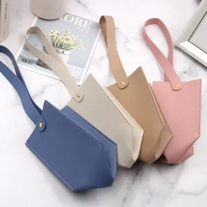 Leather milk tea cup sleeve, portable water bottle holder, stylish square drink carrier bag.