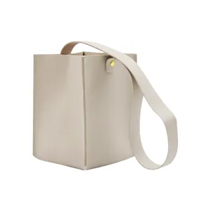 Beige PU leather square milk tea cup sleeve portable water bottle carrier main product view
