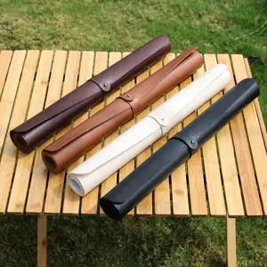 Imperméable Cuir PU Tapis de Pique-nique Enroulable Camping Set de Table Portable Extérieur Tapis de Repas Couleur Unie