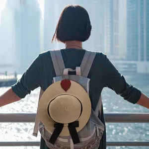 Leather leaf magnetic hat clip for backpack, portable travel hat keeper and sun hat holder.