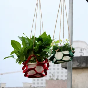 Hanging leather plant pot holder set, modern minimalist floral basket for indoor and outdoor.