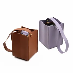 Square leather bubble tea cup holder portable water bottle sleeve bag carrier main
