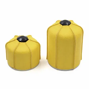 Funda de cuero amarillo para tanque de gas de camping al aire libre, ajuste duradero.
