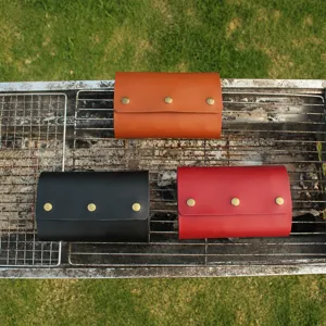 Outdoor camping leather spice bottle storage bag detail view showing portable design.