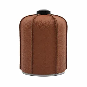 Outdoor flat gas tank leather protective cover camping fuel canister brown sleeve case