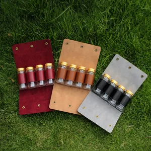 Leather spice bottle storage bag outdoor camping condiment container with 4 glass jars
