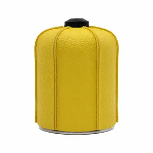 Premium outdoor flat gas tank leather cover for protective camping canister yellow