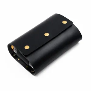 Leather spice bottle bag outdoor camping condiment storage pouch with 4 glass bottles