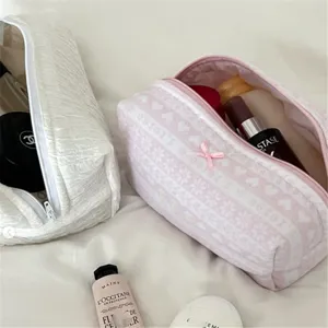 Koreaanse stijl gewatteerde make-up tas, zacht cosmetisch etui voor dagelijkse huidverzorging opslag.