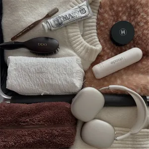 Koreaans gestikt gerimpeld cosmetisch tasje met strik, zachte reismake-uptas.