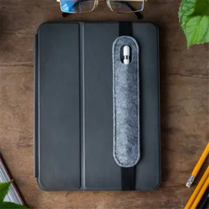 Gray felt elastic pencil holder pouch for tablet case, snug fit for stylus and touch pens.